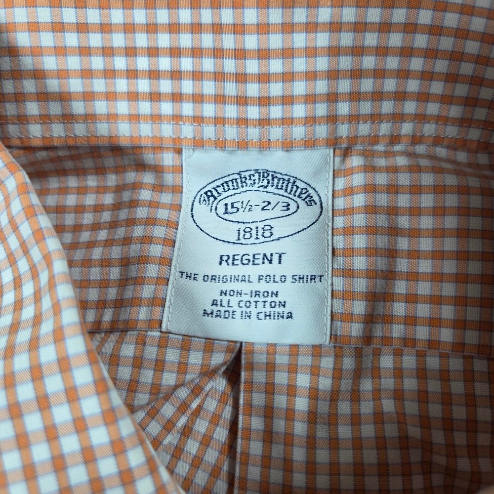Brooks Brothers 1818 Regent Dress Shirt Mens 15.5 32/33 Orange Gingham Non-Iron - Picture 7 of 9